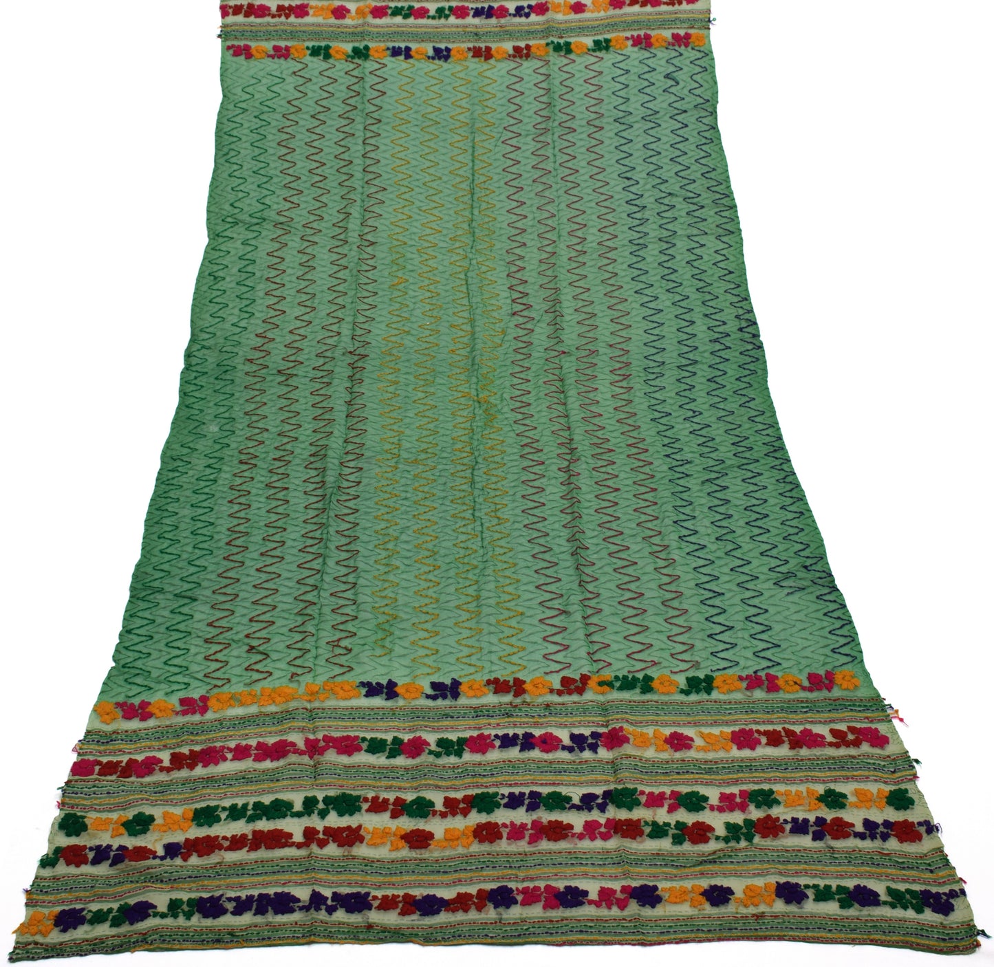 Sushila Vintage Green Dupatta Pure Chiffon Silk Hand Embroidered Long Stole Veil