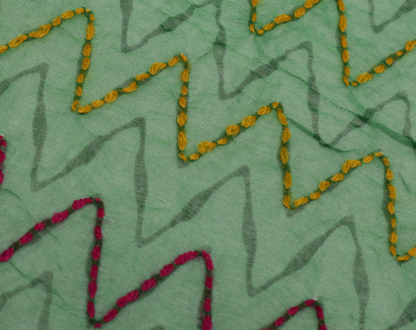 Sushila Vintage Green Dupatta Pure Chiffon Silk Hand Embroidered Long Stole Veil