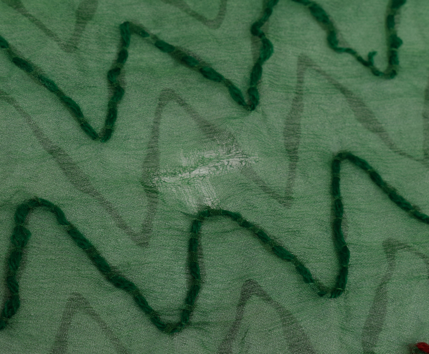 Sushila Vintage Green Dupatta Pure Chiffon Silk Hand Embroidered Long Stole Veil