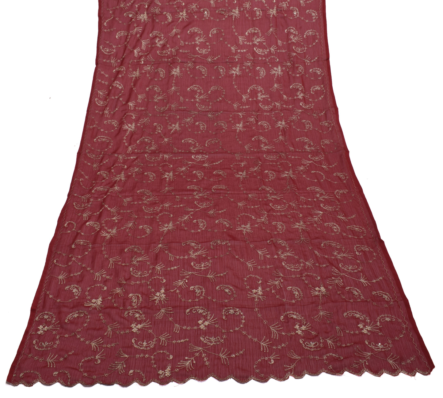 Sushila Vintage Maroon Dupatta Blend Chiffon Silk Embroidered Long Stole Veil