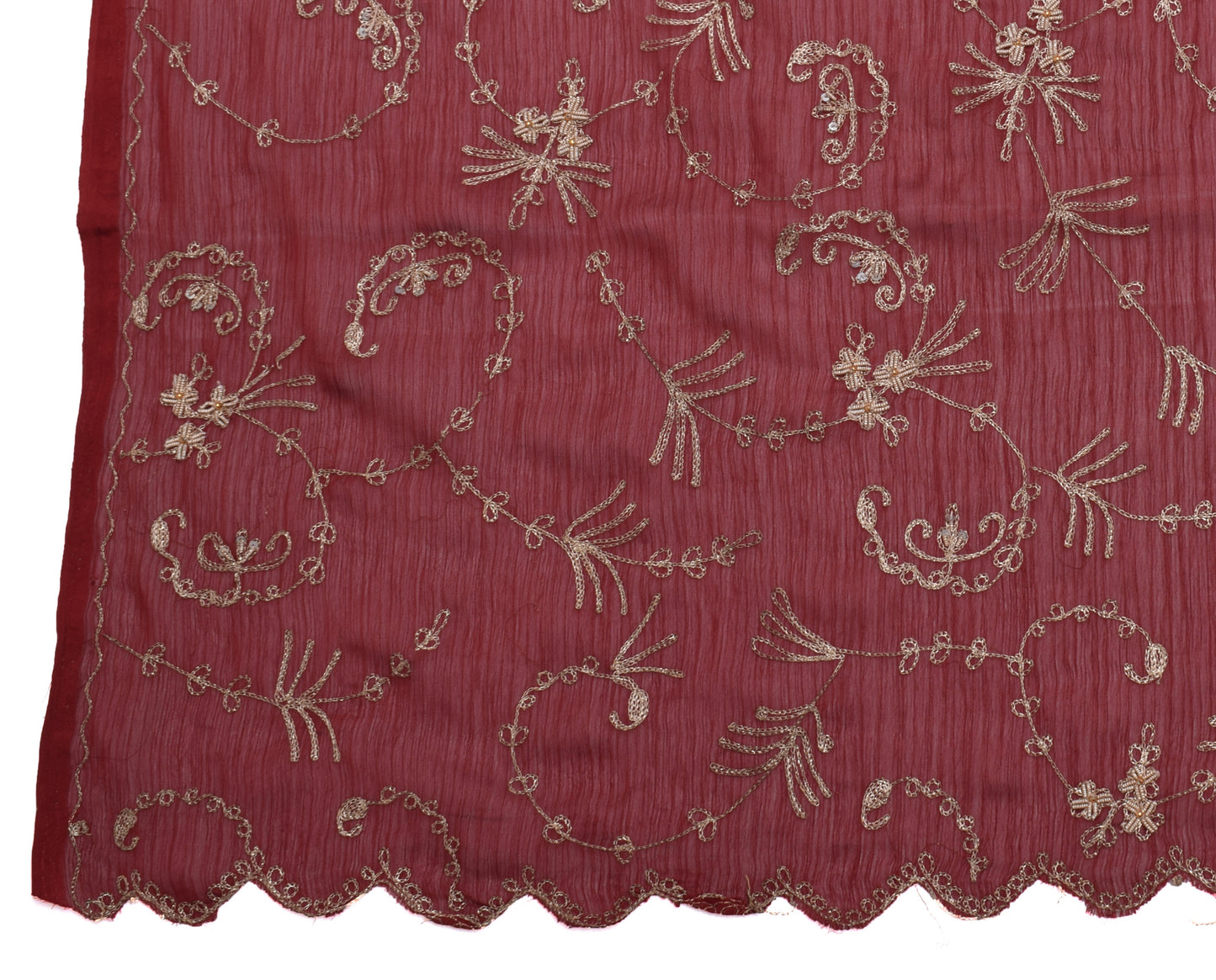 Sushila Vintage Maroon Dupatta Blend Chiffon Silk Embroidered Long Stole Veil