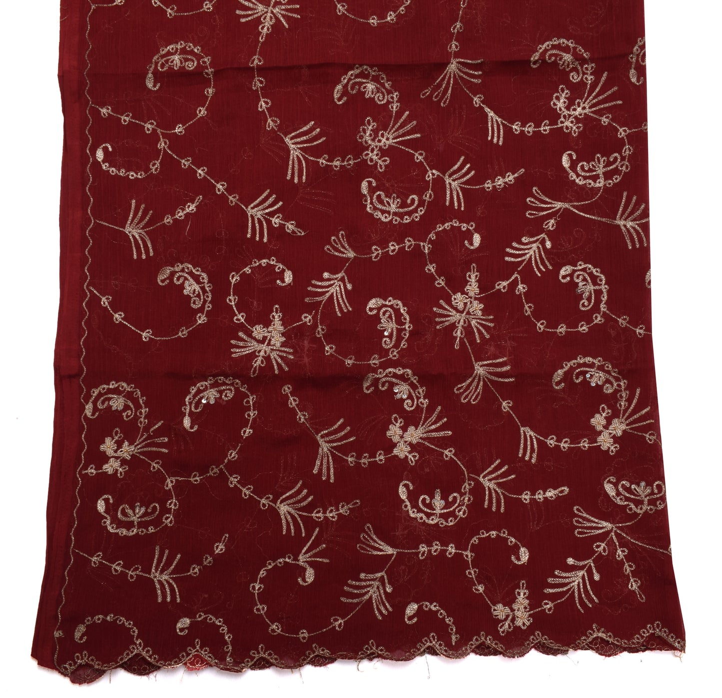 Sushila Vintage Maroon Dupatta Blend Chiffon Silk Embroidered Long Stole Veil