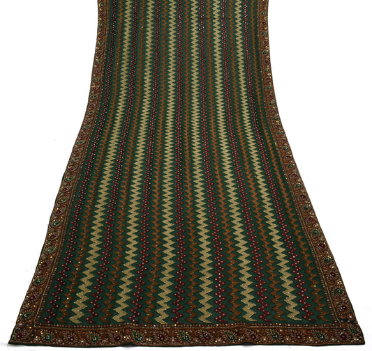 Sushila Vintage Green Dupatta Pure Georgette Silk Hand Beaded Long Stole Veil