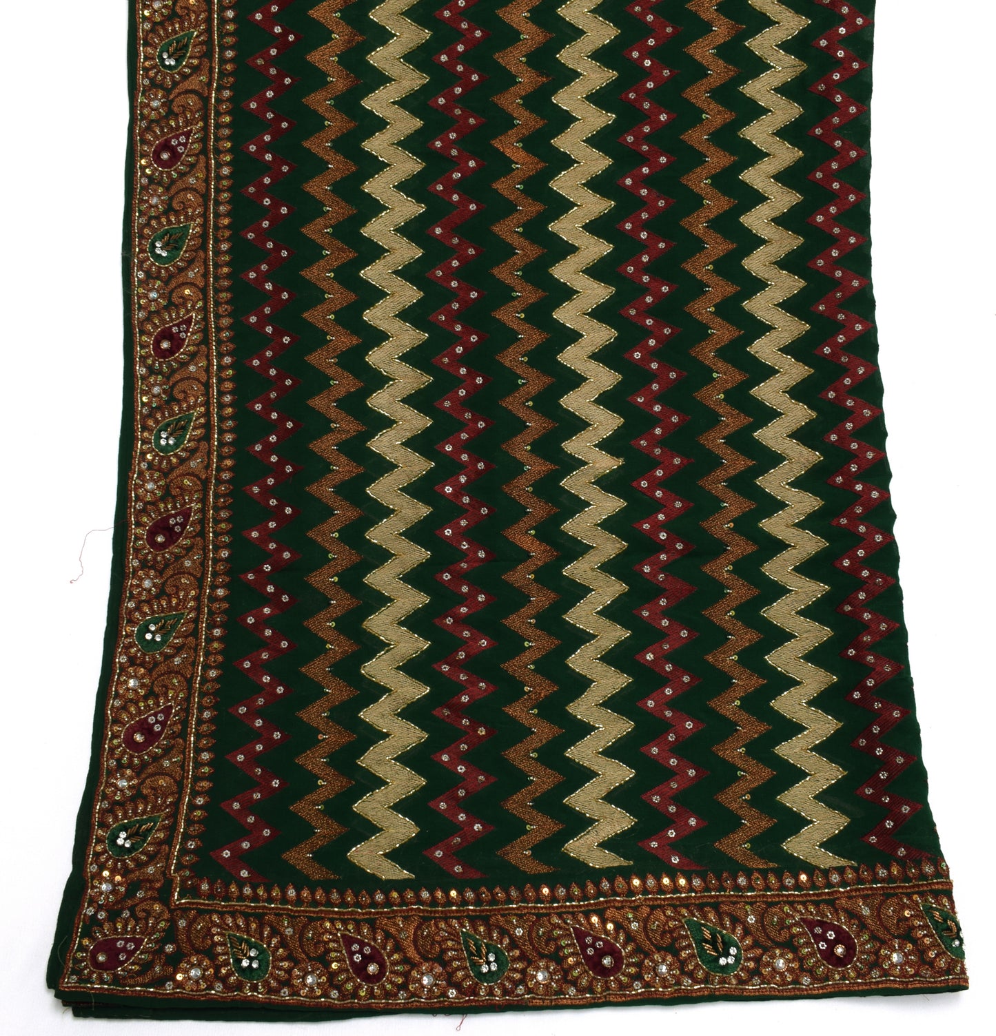 Sushila Vintage Green Dupatta Pure Georgette Silk Hand Beaded Long Stole Veil