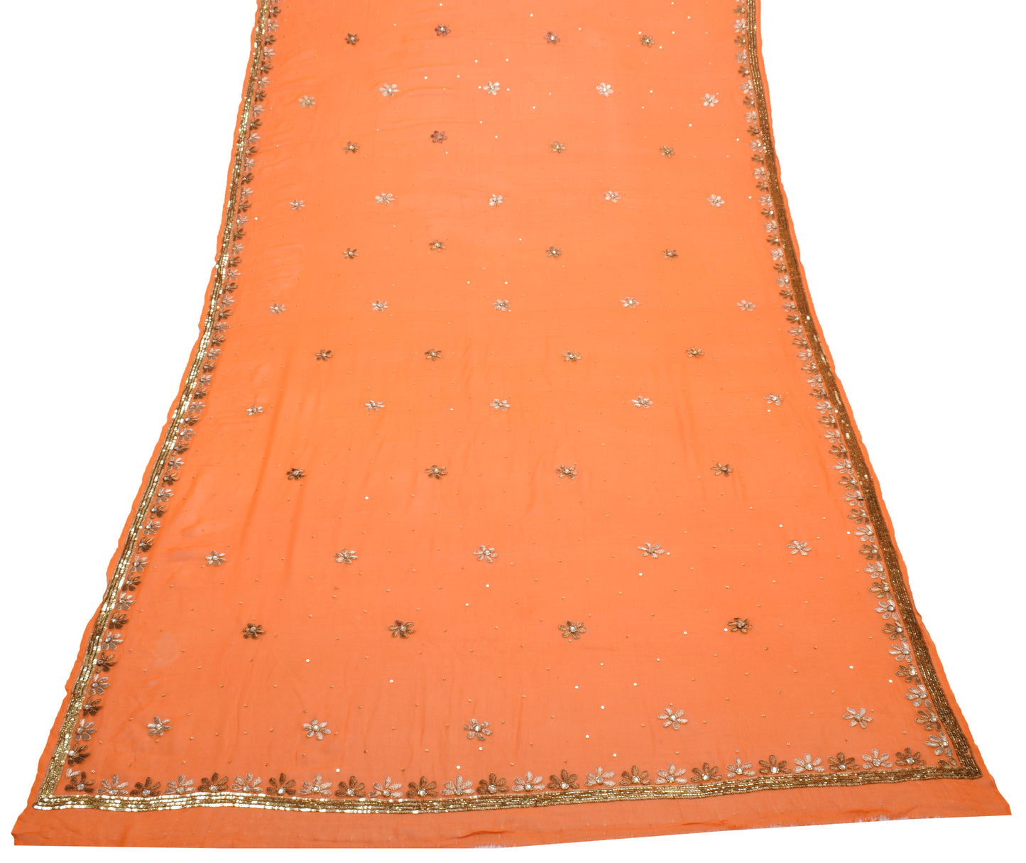Sushila Vintage Orange Dupatta Pure Georgette Silk Embroidered Long Stole Veil