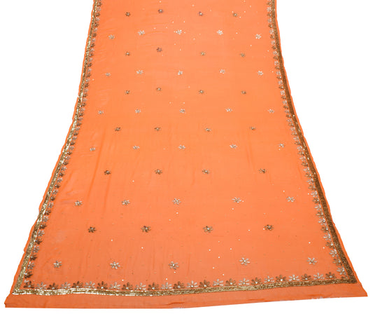 Sushila Vintage Orange Dupatta Pure Georgette Silk Embroidered Long Stole Veil