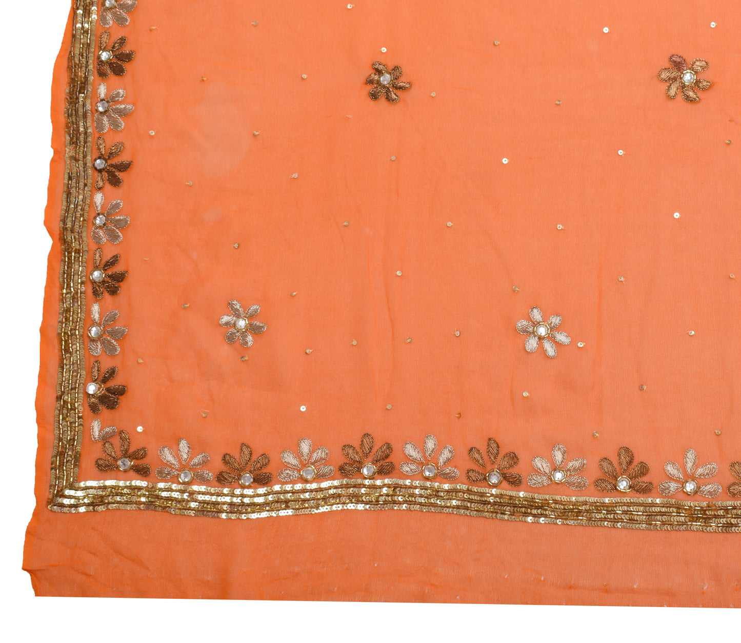 Sushila Vintage Orange Dupatta Pure Georgette Silk Embroidered Long Stole Veil