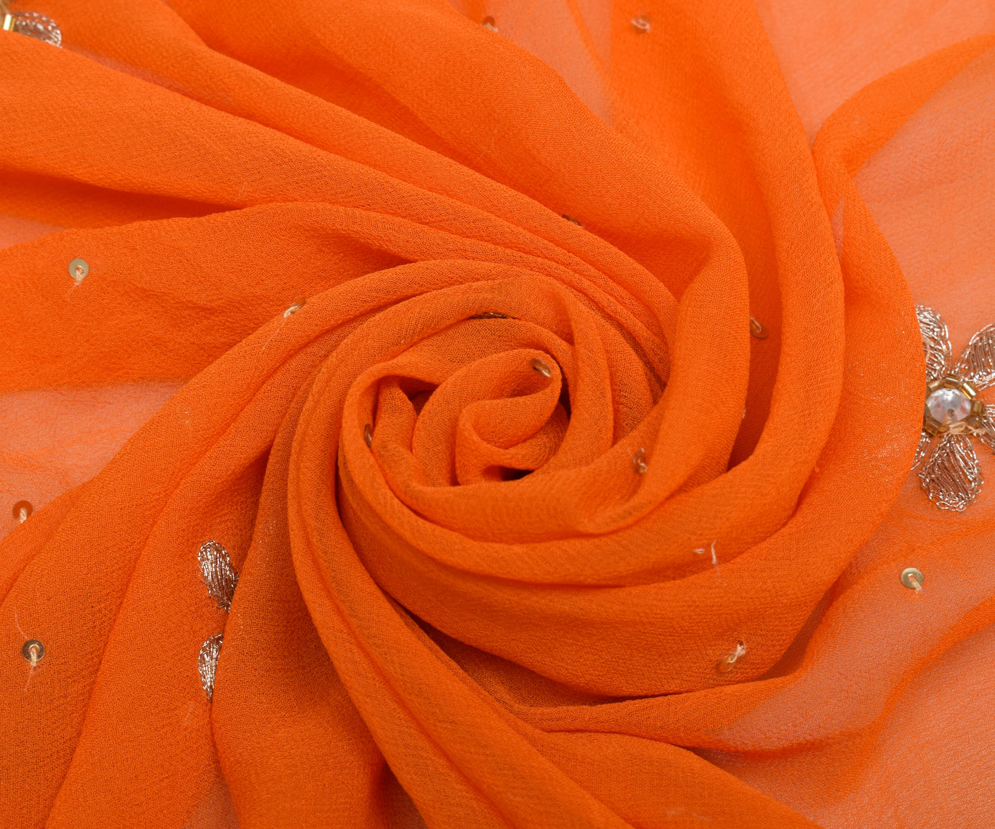 Sushila Vintage Orange Dupatta Pure Georgette Silk Embroidered Long Stole Veil