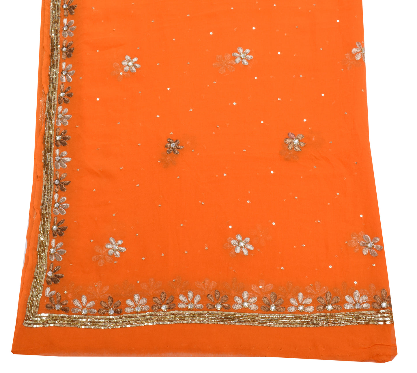 Sushila Vintage Orange Dupatta Pure Georgette Silk Embroidered Long Stole Veil
