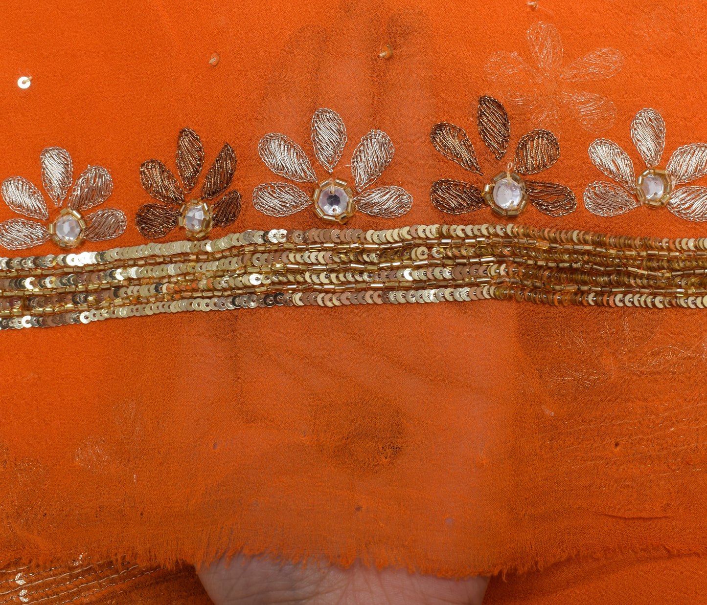 Sushila Vintage Orange Dupatta Pure Georgette Silk Embroidered Long Stole Veil