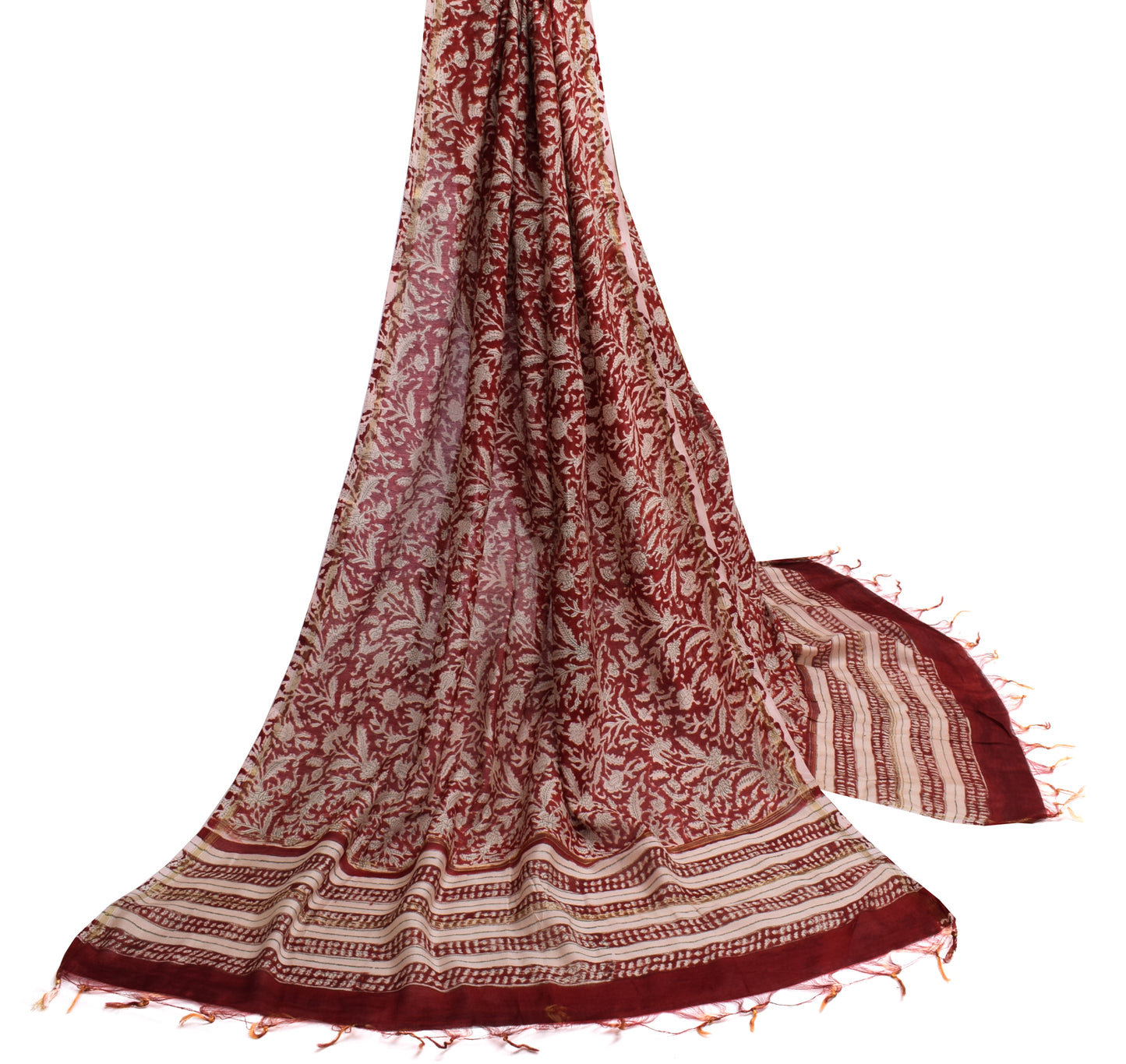 Sushila Vintage Red Dupatta 100% Pure Cotton Ajrakh Printed Long Stole Veil Weap