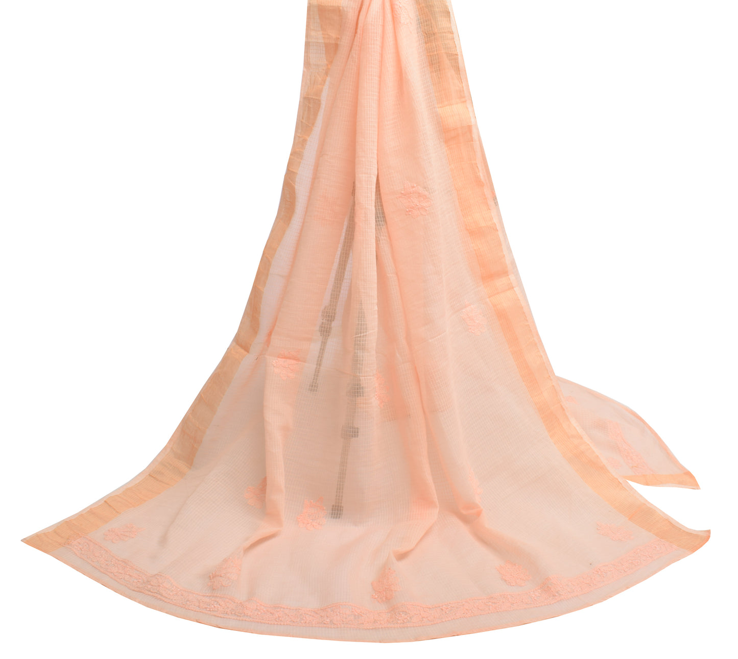 Sushila Vintage Peach Dupatta 100% Pure Cotton Chikankari Embroidered Long Stole