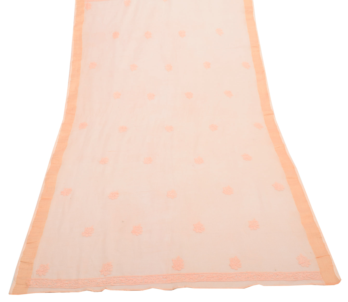Sushila Vintage Peach Dupatta 100% Pure Cotton Chikankari Embroidered Long Stole