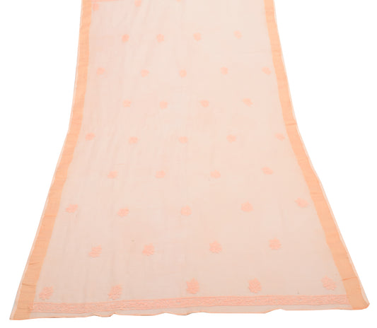 Sushila Vintage Peach Dupatta 100% Pure Cotton Chikankari Embroidered Long Stole