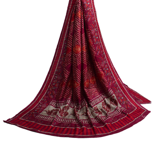 Sushila Vintage Maroon Indian Dupatta Blend Silk Printed Long Stole Veil Scarves