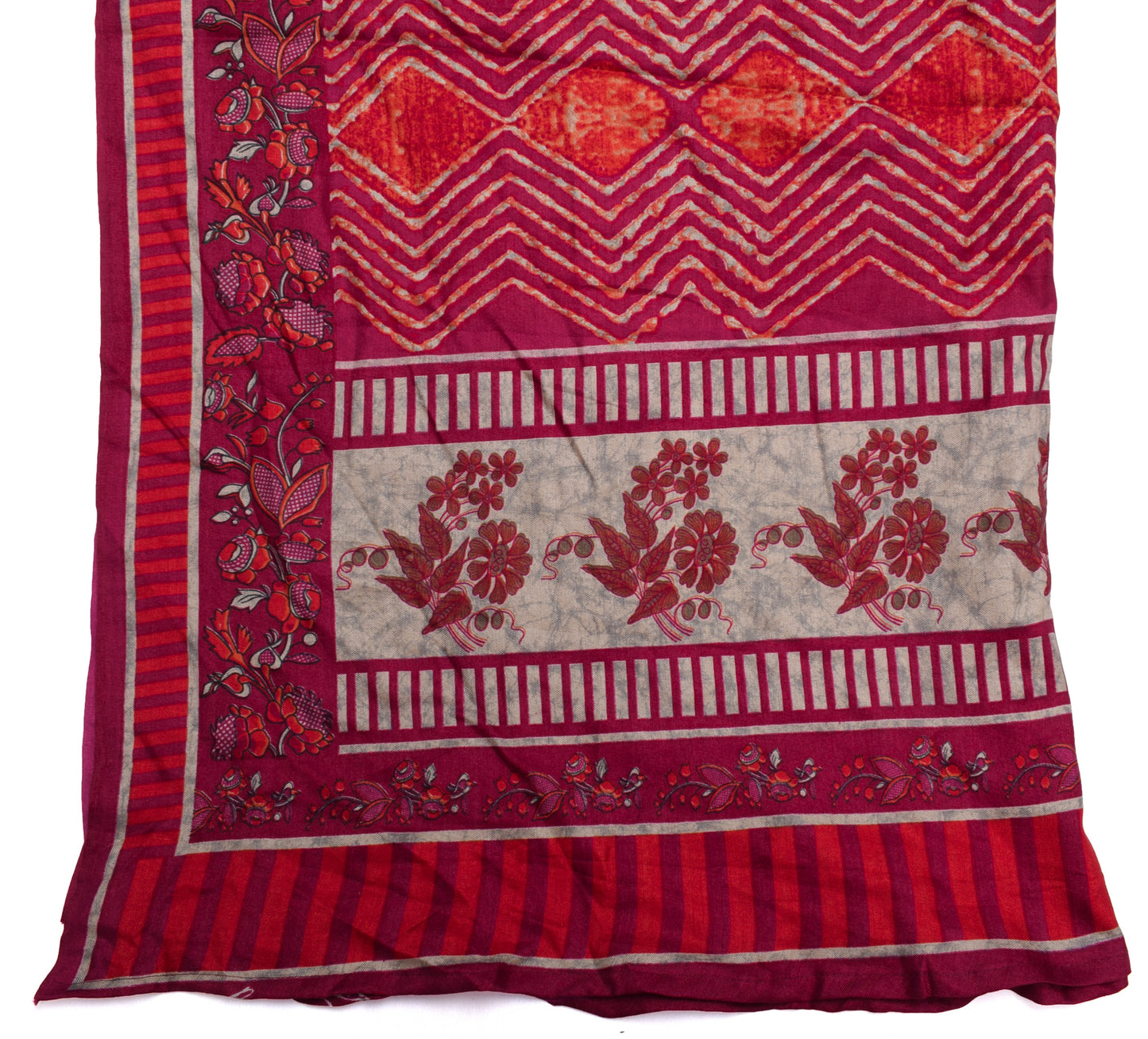 Sushila Vintage Maroon Indian Dupatta Blend Silk Printed Long Stole Veil Scarves