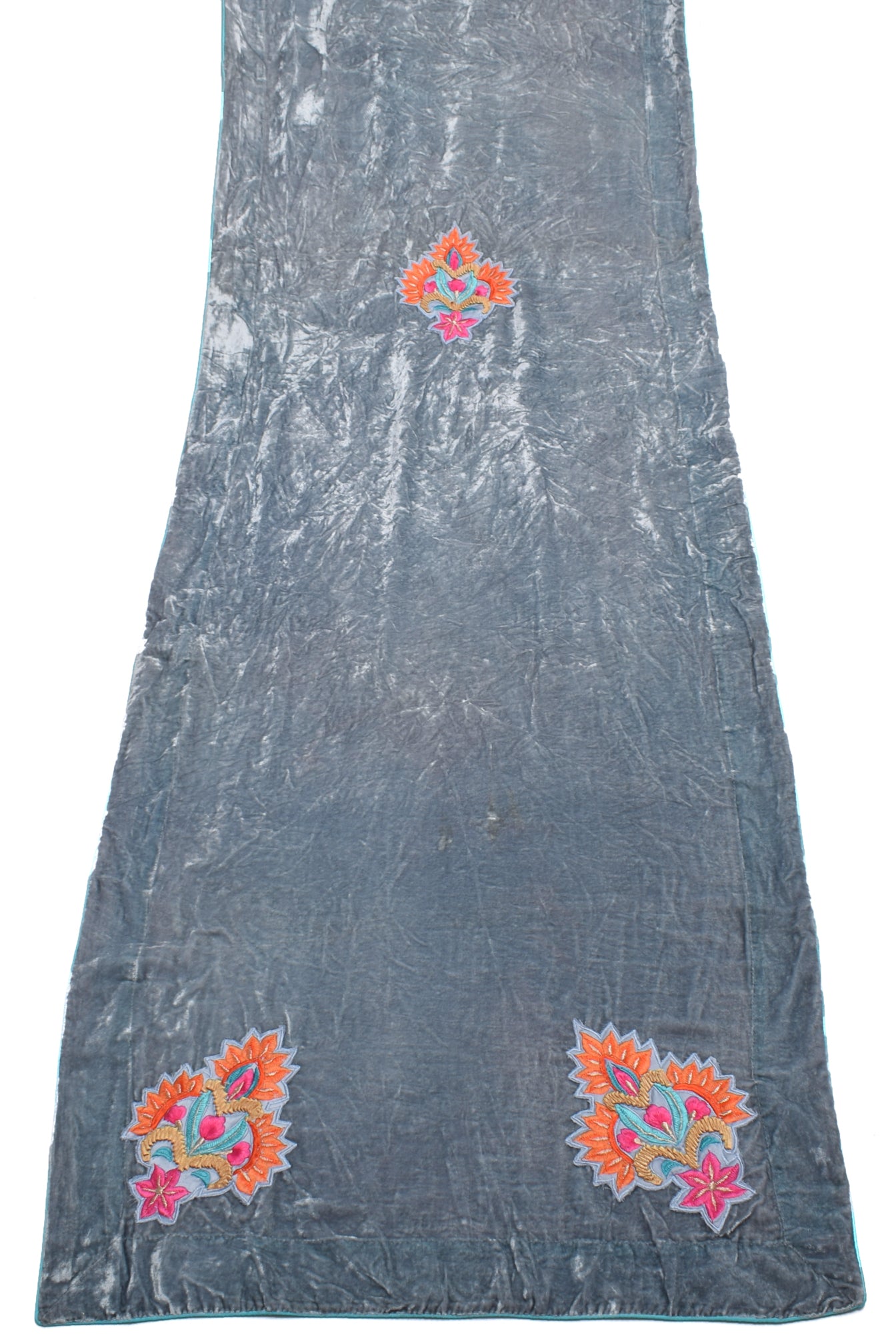 Sushila Vintage Gray Dupatta Pure Velvet Applique Work Long Stole Scarves Wrap