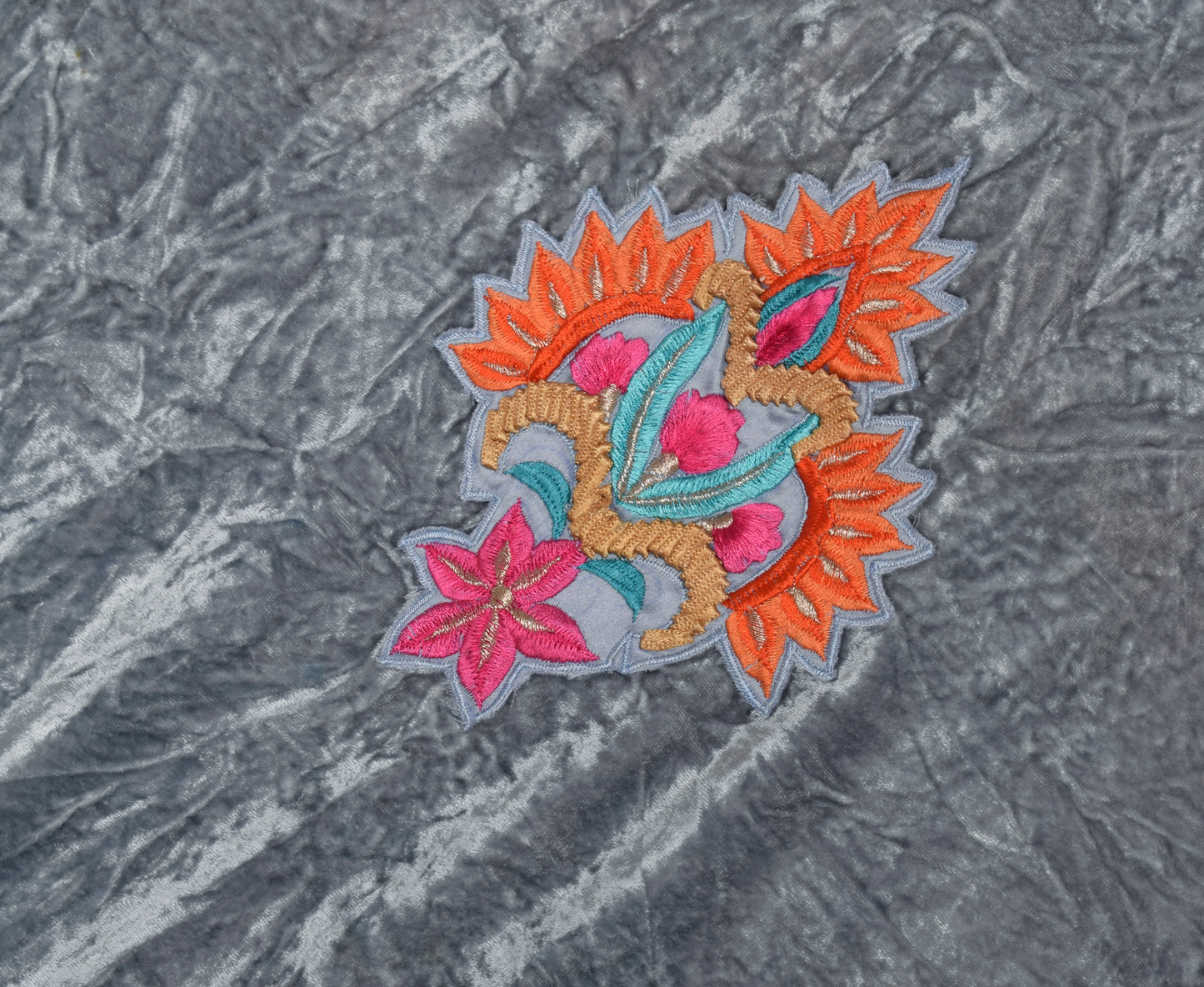Sushila Vintage Gray Dupatta Pure Velvet Applique Work Long Stole Scarves Wrap