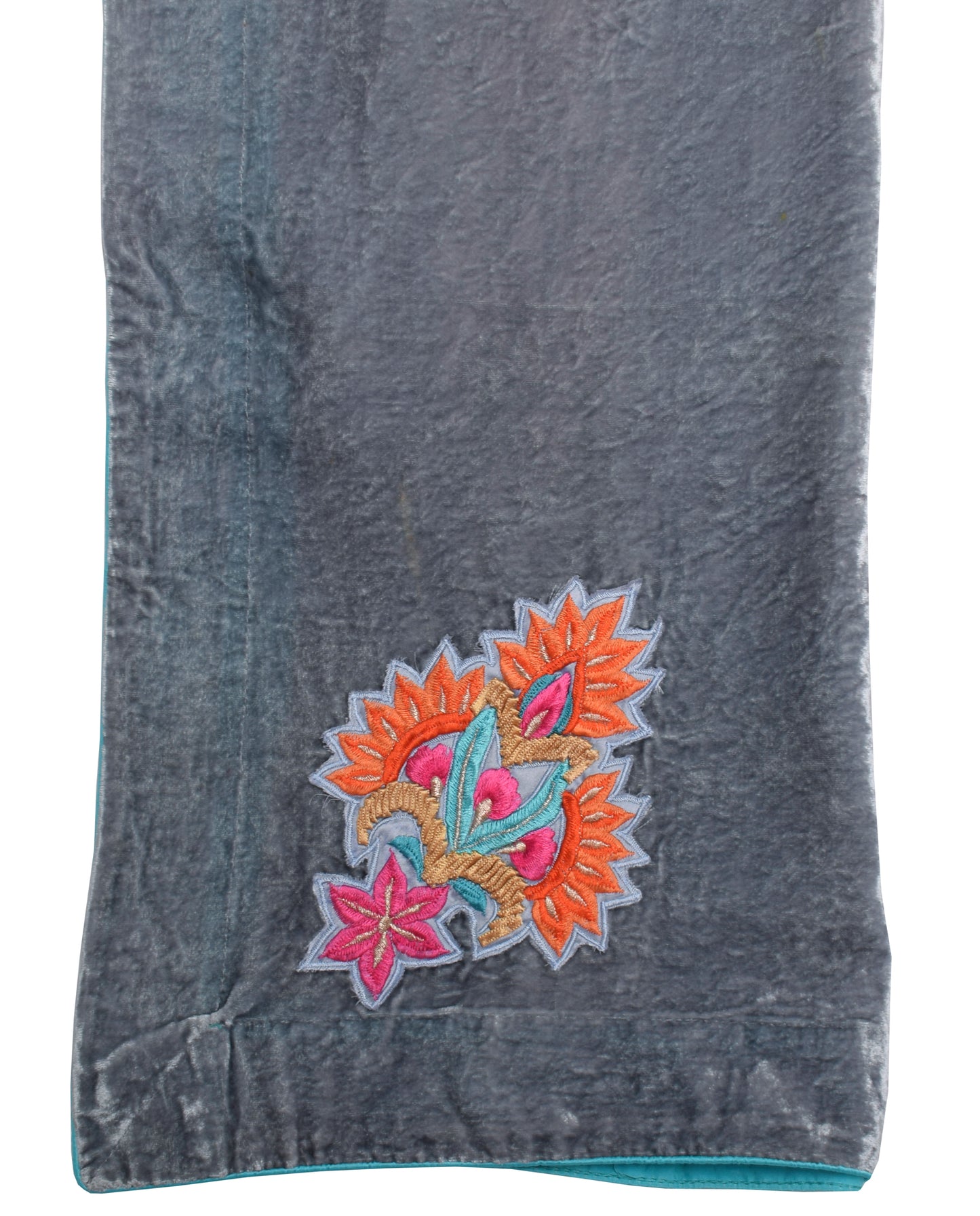 Sushila Vintage Gray Dupatta Pure Velvet Applique Work Long Stole Scarves Wrap