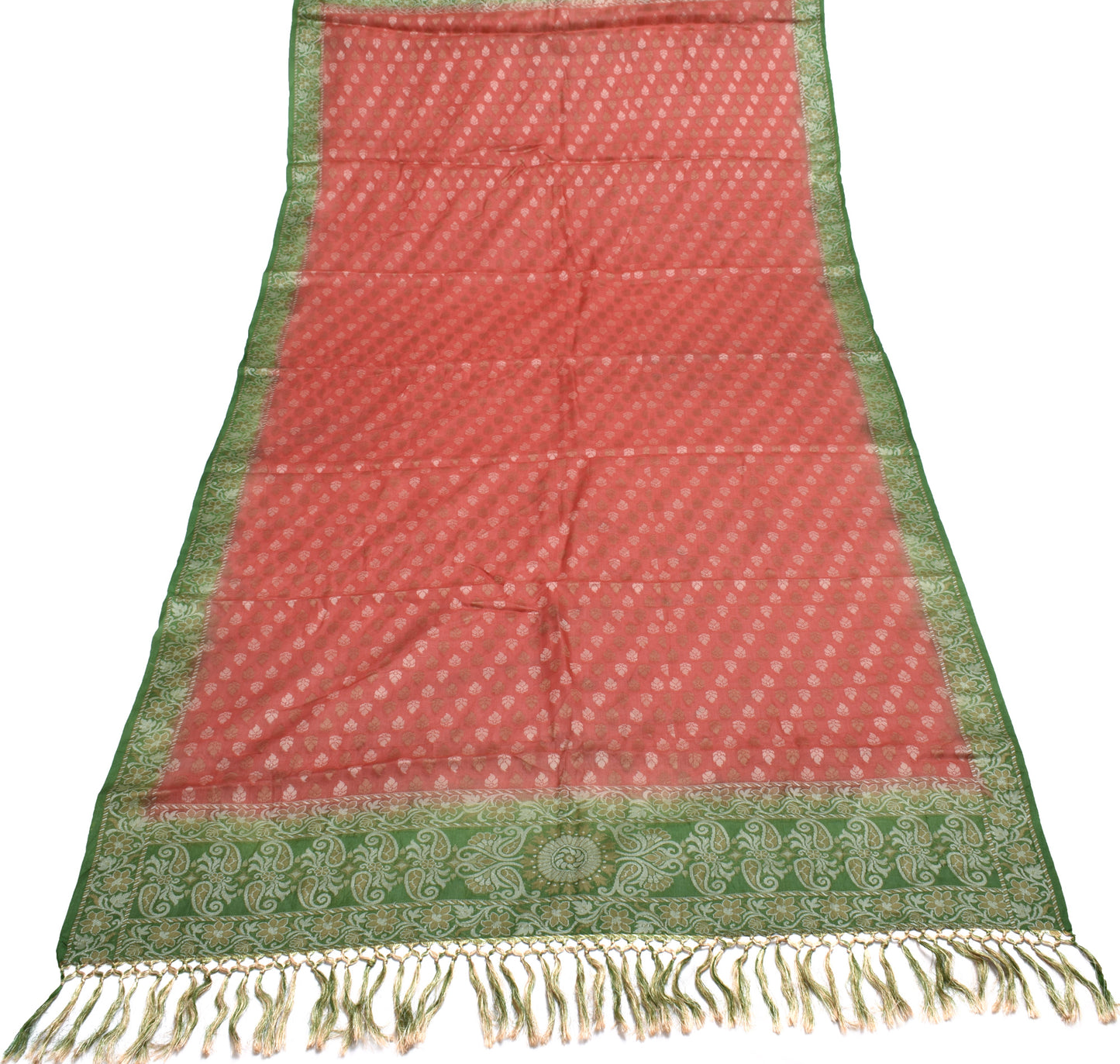 Sushila Vintage Red Dupatta 100% Pure Silk All Over Woven Floral Long Stole