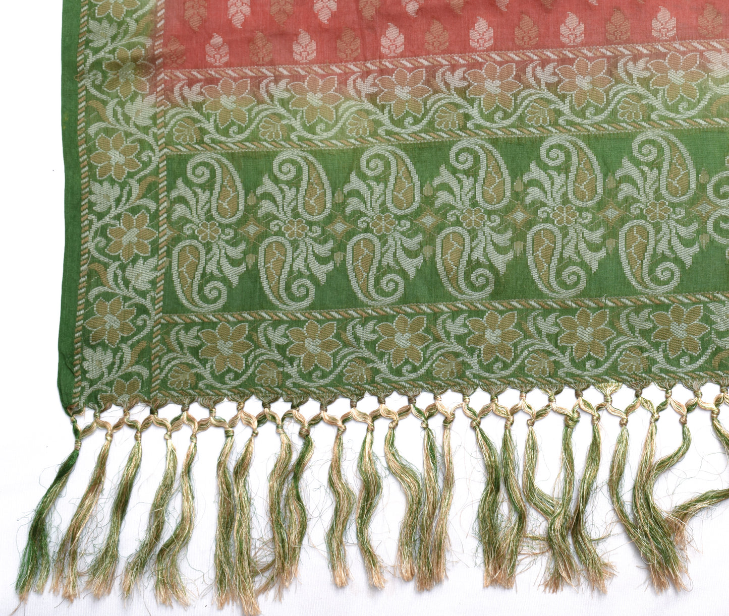 Sushila Vintage Red Dupatta 100% Pure Silk All Over Woven Floral Long Stole