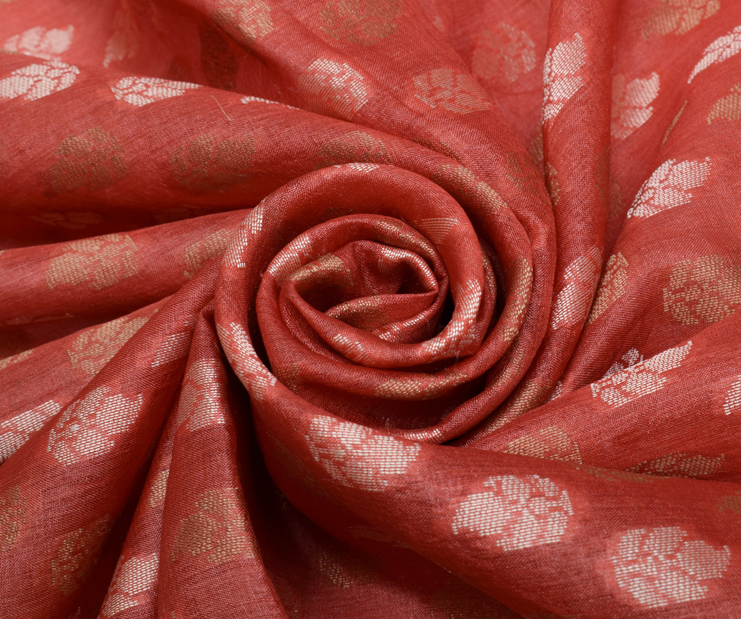 Sushila Vintage Red Dupatta 100% Pure Silk All Over Woven Floral Long Stole