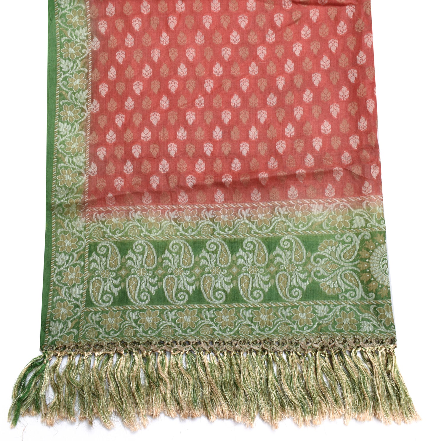 Sushila Vintage Red Dupatta 100% Pure Silk All Over Woven Floral Long Stole