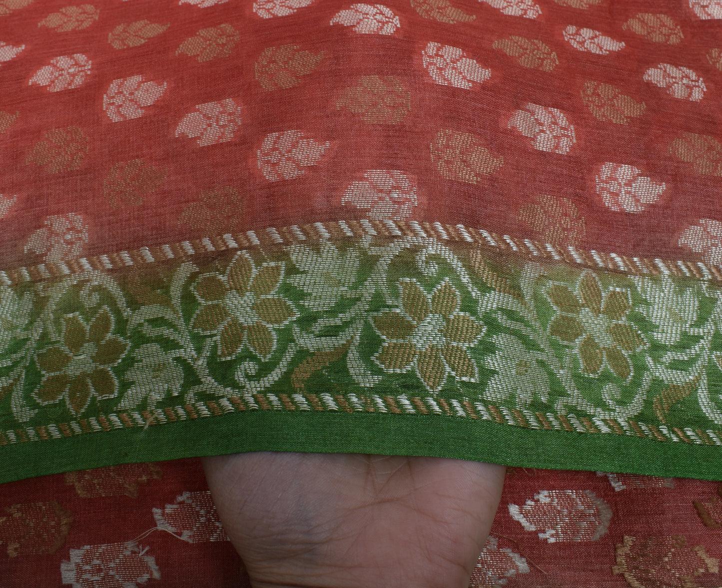 Sushila Vintage Red Dupatta 100% Pure Silk All Over Woven Floral Long Stole