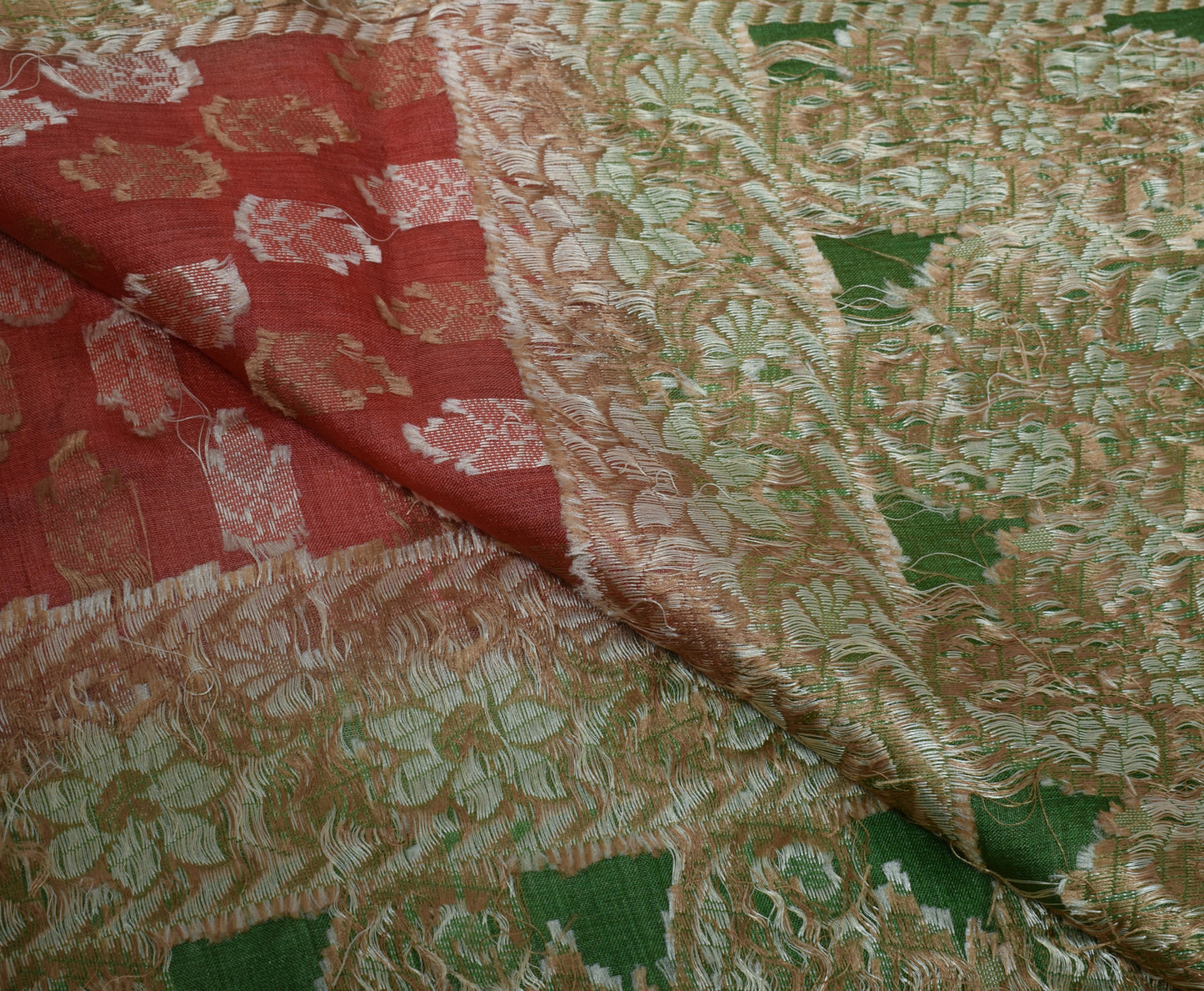 Sushila Vintage Red Dupatta 100% Pure Silk All Over Woven Floral Long Stole