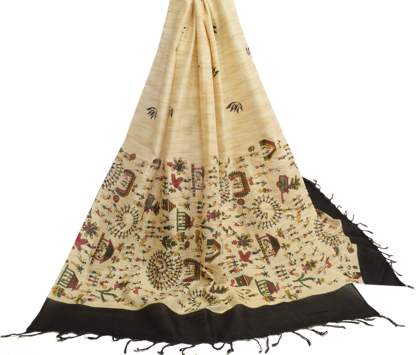 Sushila Vintage Cream Dupatta 100% Pure Cotton Bhagalpuri Printed Long Stole