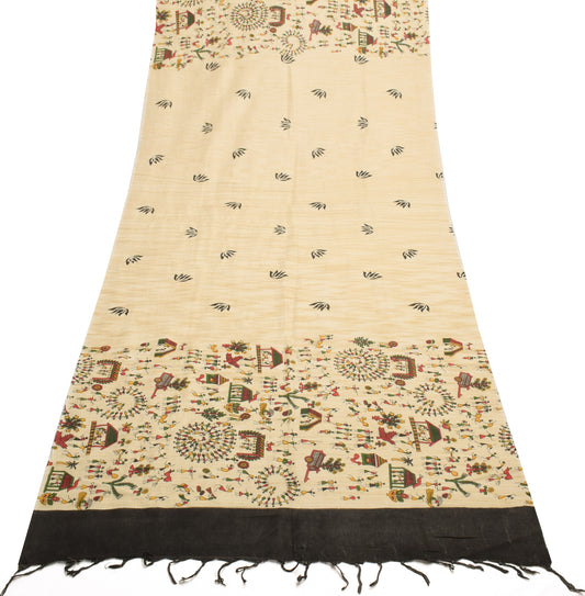 Sushila Vintage Cream Dupatta 100% Pure Cotton Bhagalpuri Printed Long Stole