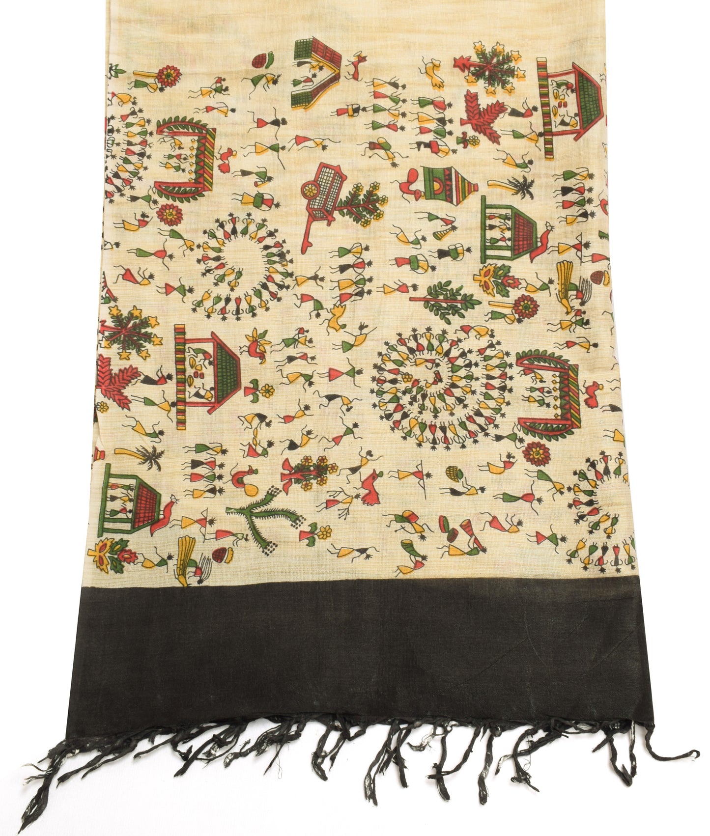 Sushila Vintage Cream Dupatta 100% Pure Cotton Bhagalpuri Printed Long Stole