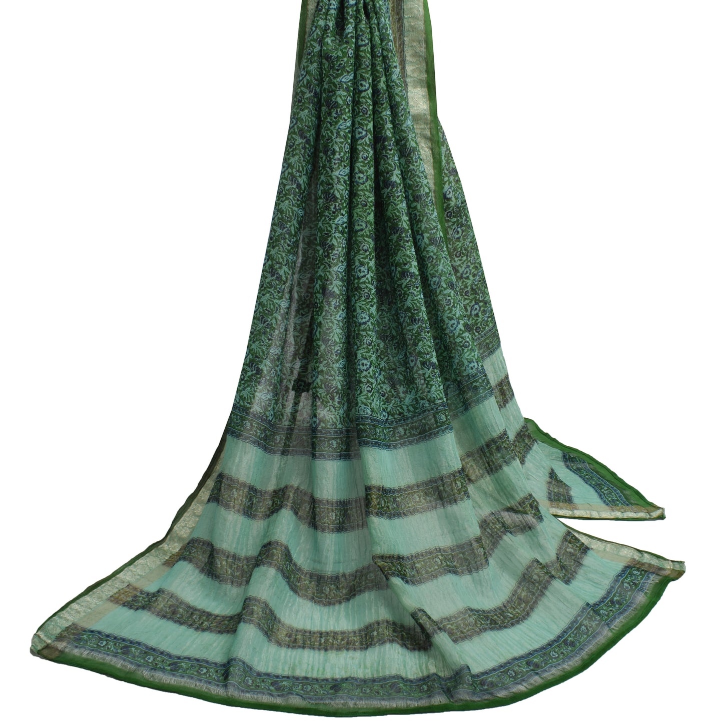 Sushila Vintage Green Dupatta 100% Pure Georgette Silk  Printed Long Stole Veil
