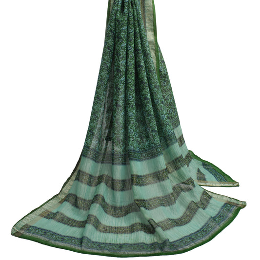 Sushila Vintage Green Dupatta 100% Pure Georgette Silk  Printed Long Stole Veil