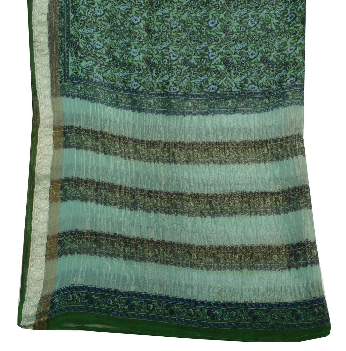 Sushila Vintage Green Dupatta 100% Pure Georgette Silk  Printed Long Stole Veil