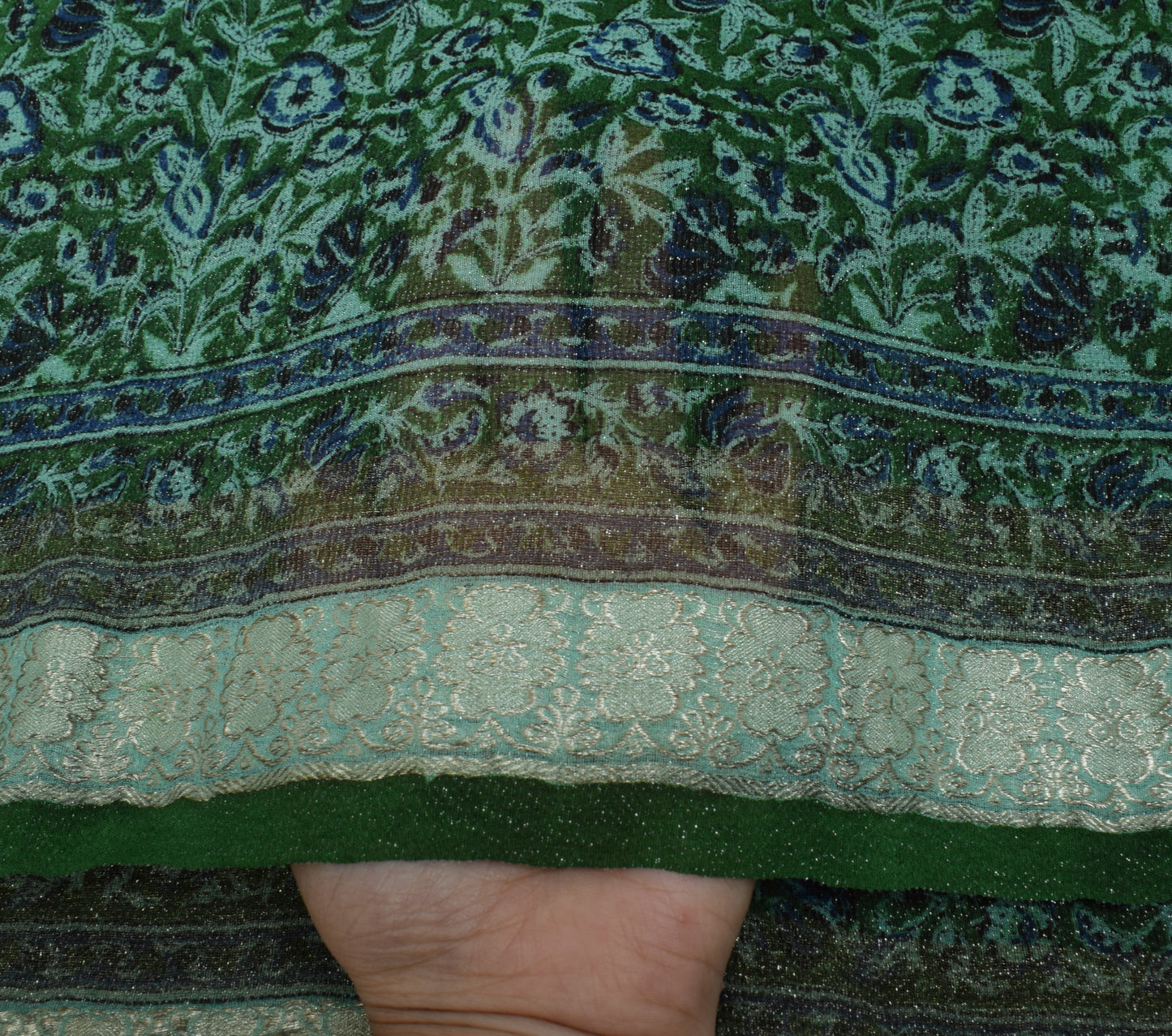 Sushila Vintage Green Dupatta 100% Pure Georgette Silk  Printed Long Stole Veil