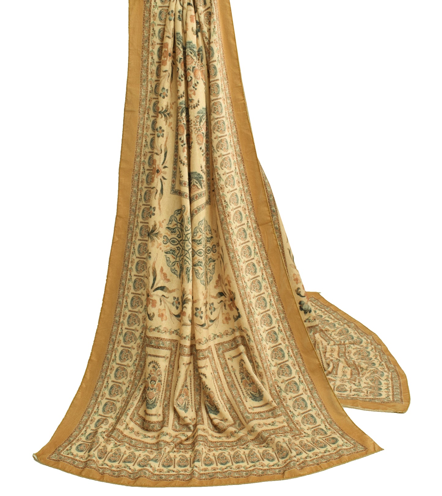 Sushila Vintage Yellow Indian Dupatta Velvet Printed Floral Long Stole Hijab