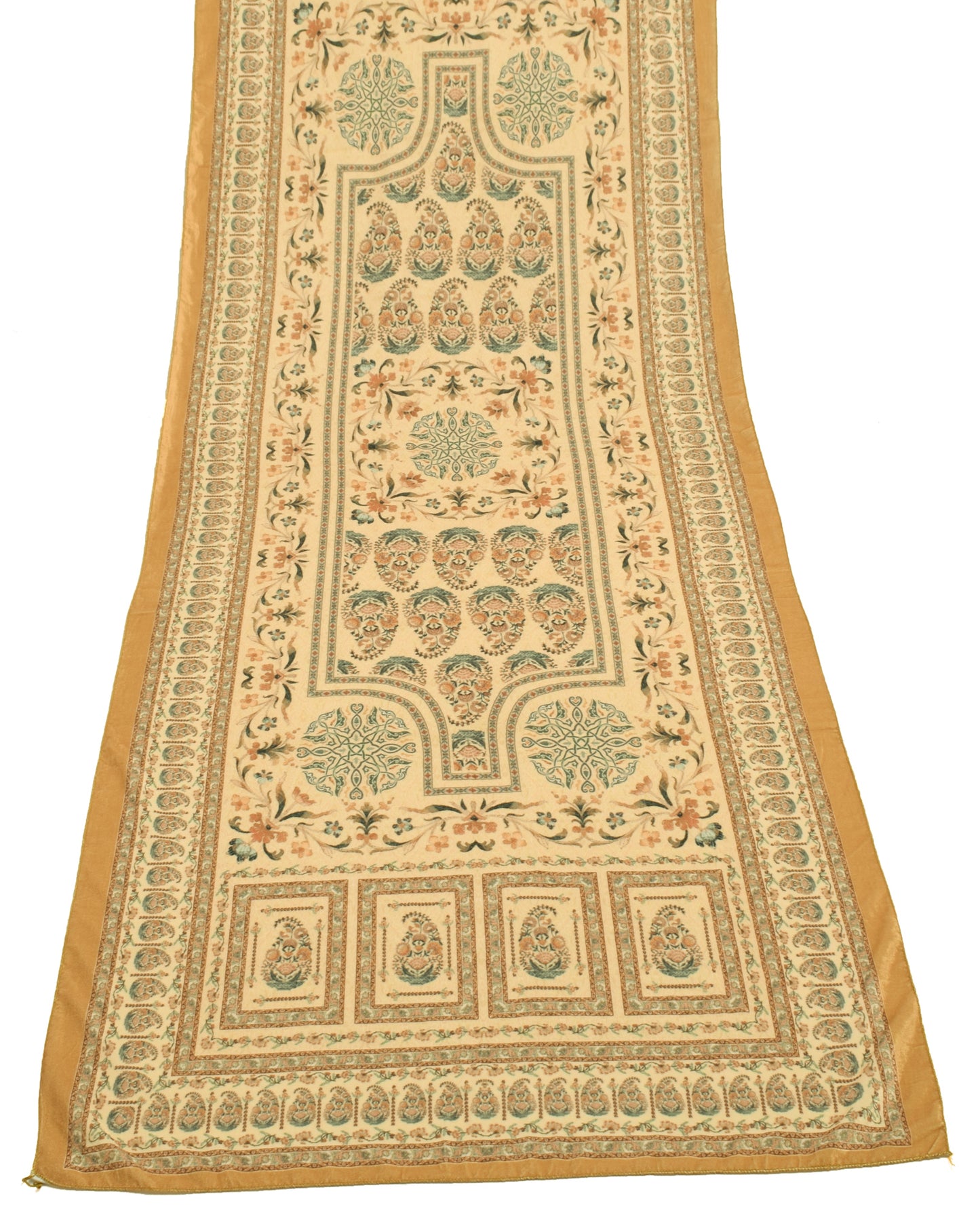 Sushila Vintage Yellow Indian Dupatta Velvet Printed Floral Long Stole Hijab