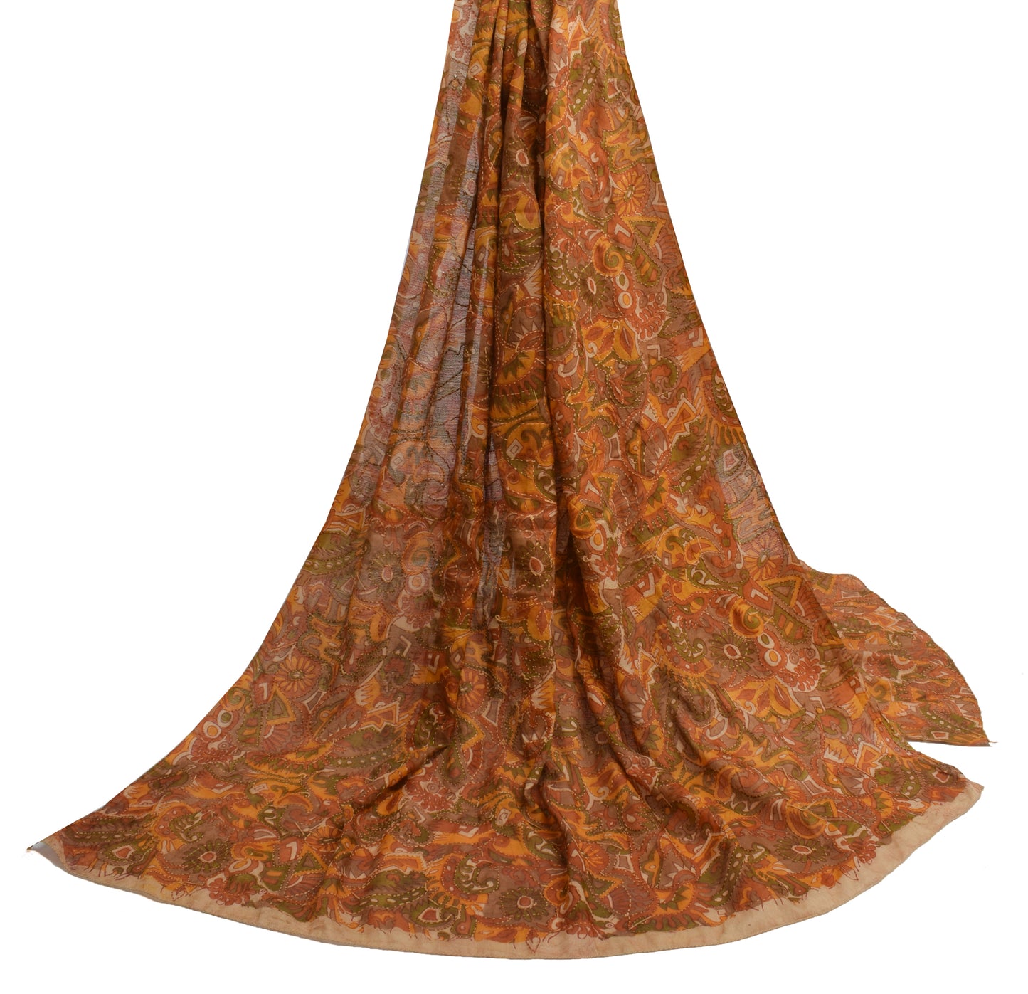 Sushila Vintage Indian Dupatta Blend Silk Hand Embroidered Kantha Long Stole