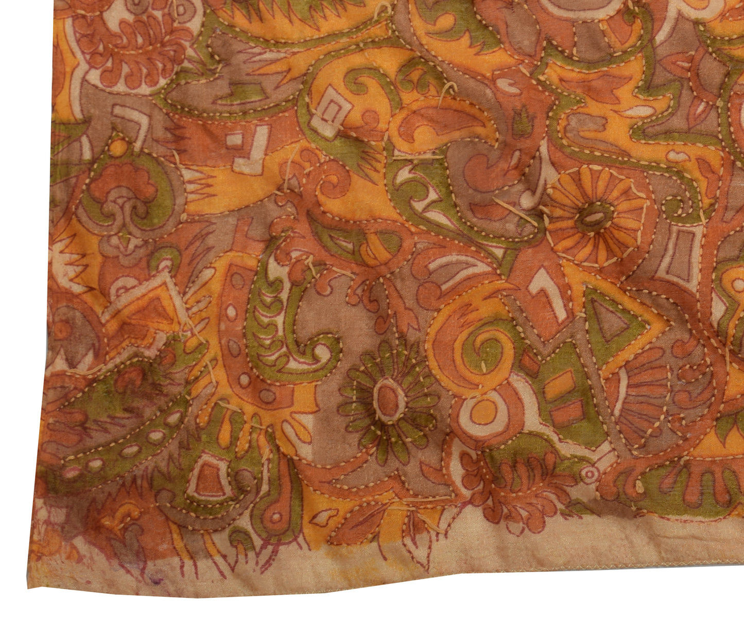 Sushila Vintage Indian Dupatta Blend Silk Hand Embroidered Kantha Long Stole