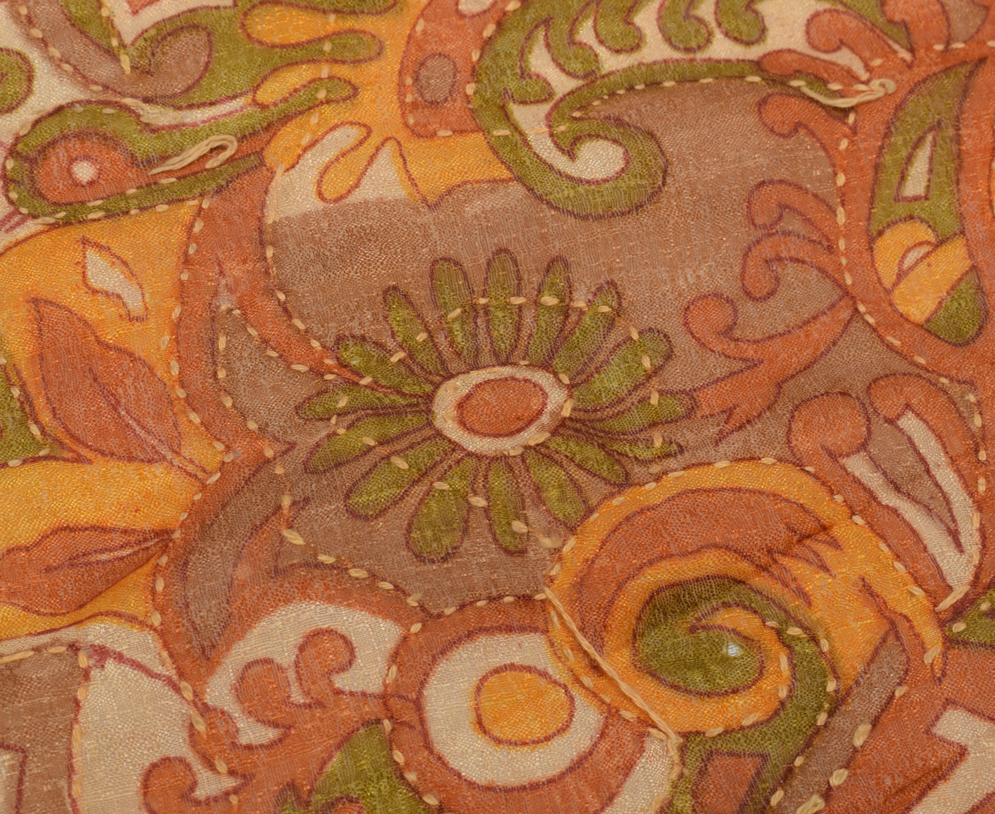 Sushila Vintage Indian Dupatta Blend Silk Hand Embroidered Kantha Long Stole