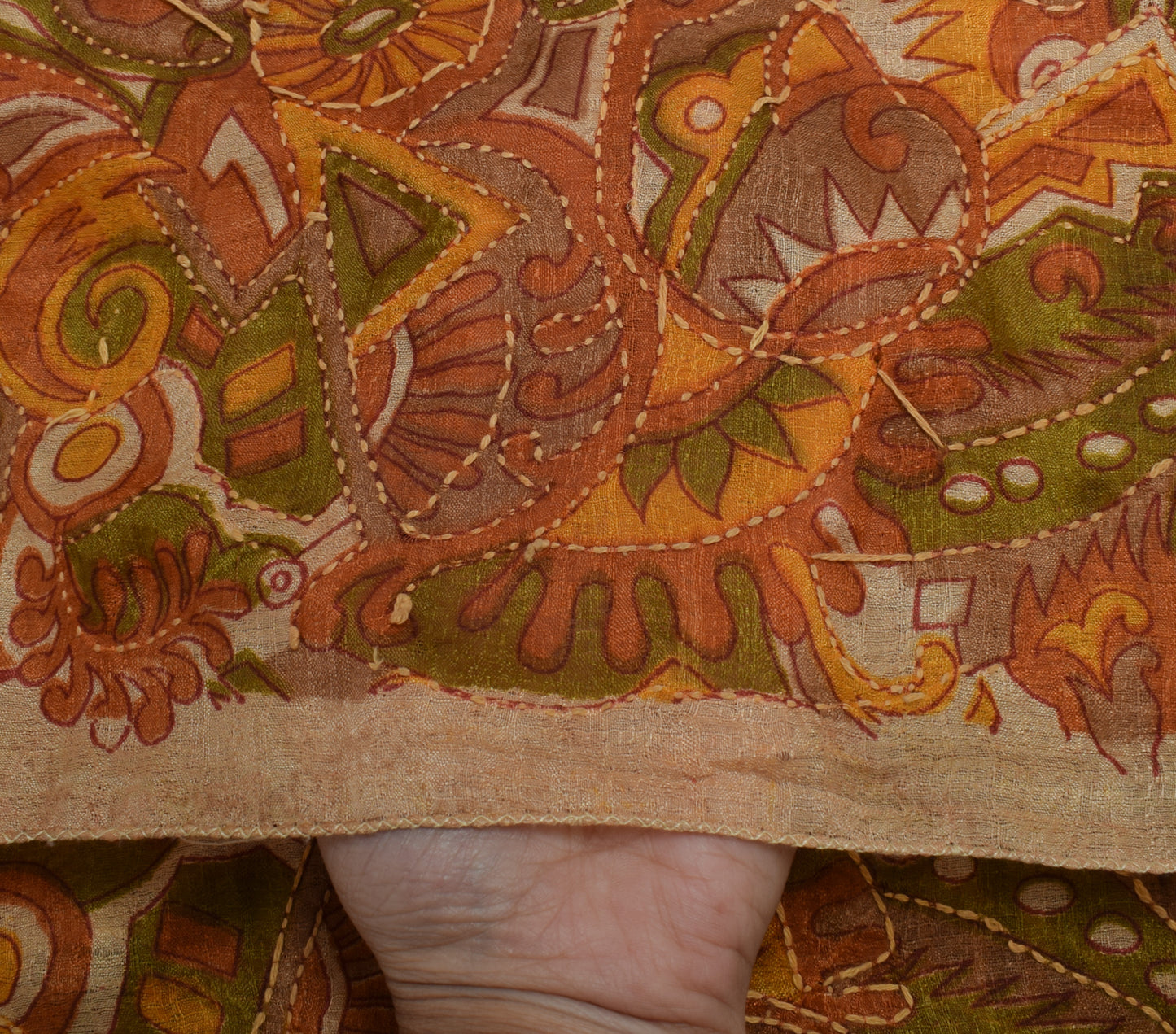 Sushila Vintage Indian Dupatta Blend Silk Hand Embroidered Kantha Long Stole