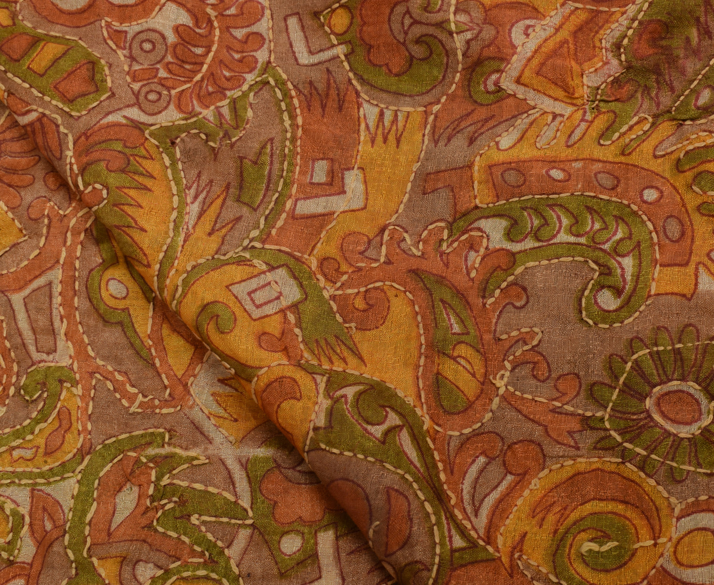 Sushila Vintage Indian Dupatta Blend Silk Hand Embroidered Kantha Long Stole