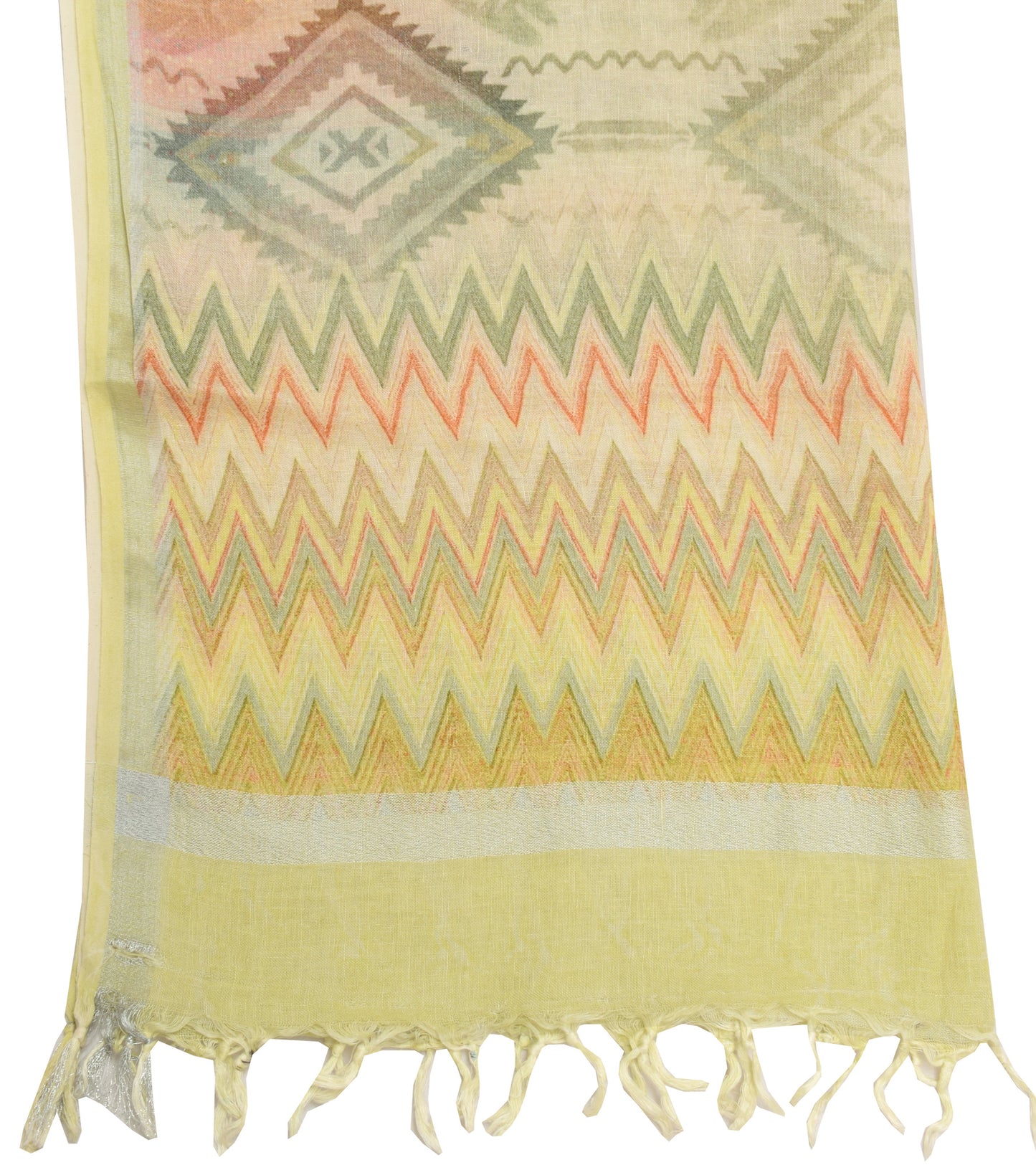 Sushila Vintage Light Yellow Dupatta 100% Pure Cotton Woven Long Stole Hijab