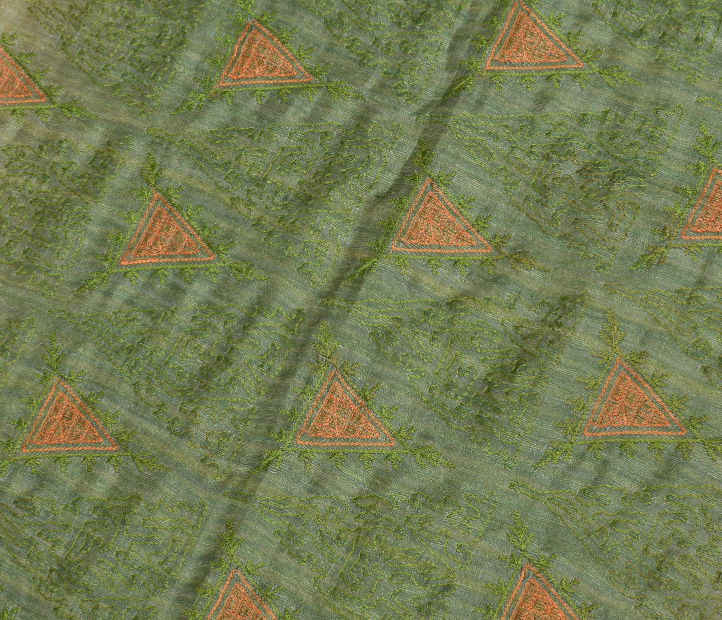 Sushila Vintage Green Dupatta Blend Silk Embroidered Long Stole hijab Wrap