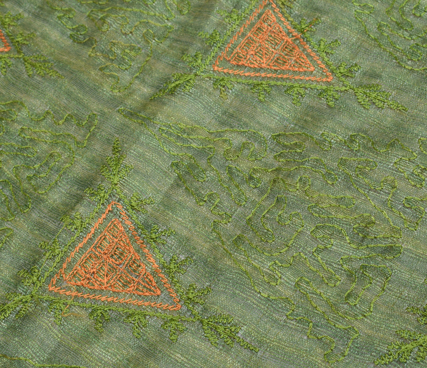 Sushila Vintage Green Dupatta Blend Silk Embroidered Long Stole hijab Wrap