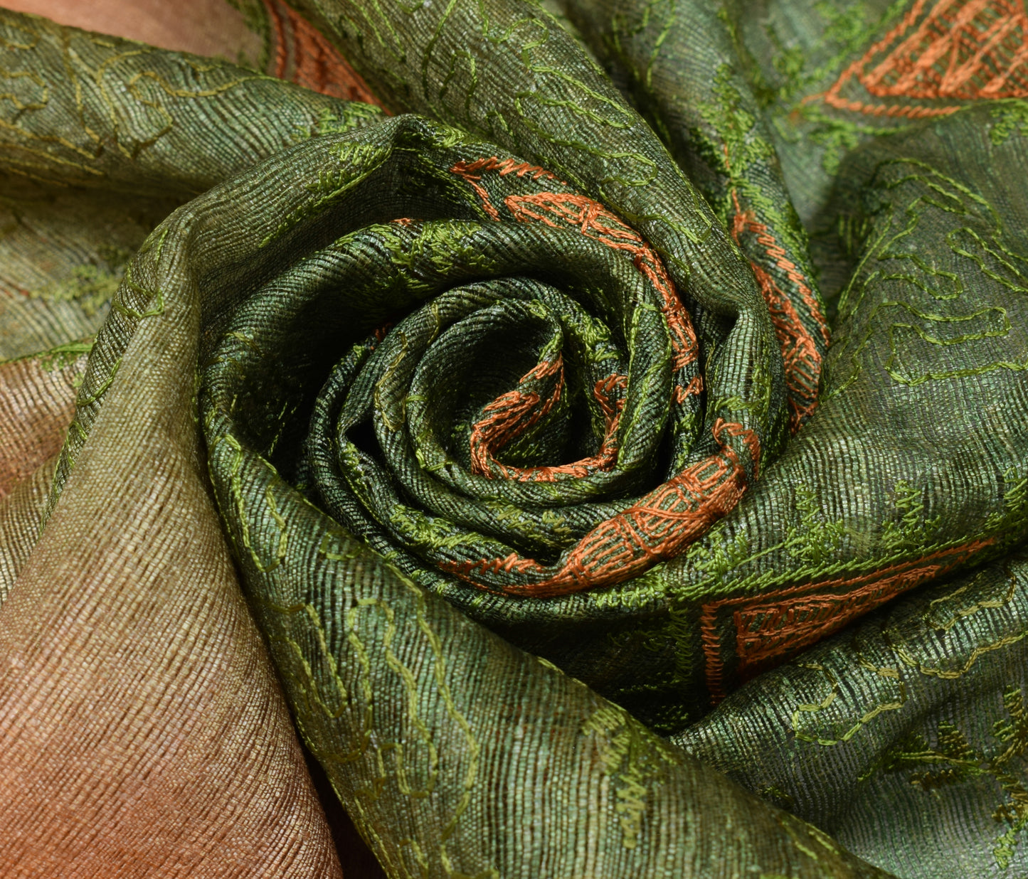 Sushila Vintage Green Dupatta Blend Silk Embroidered Long Stole hijab Wrap