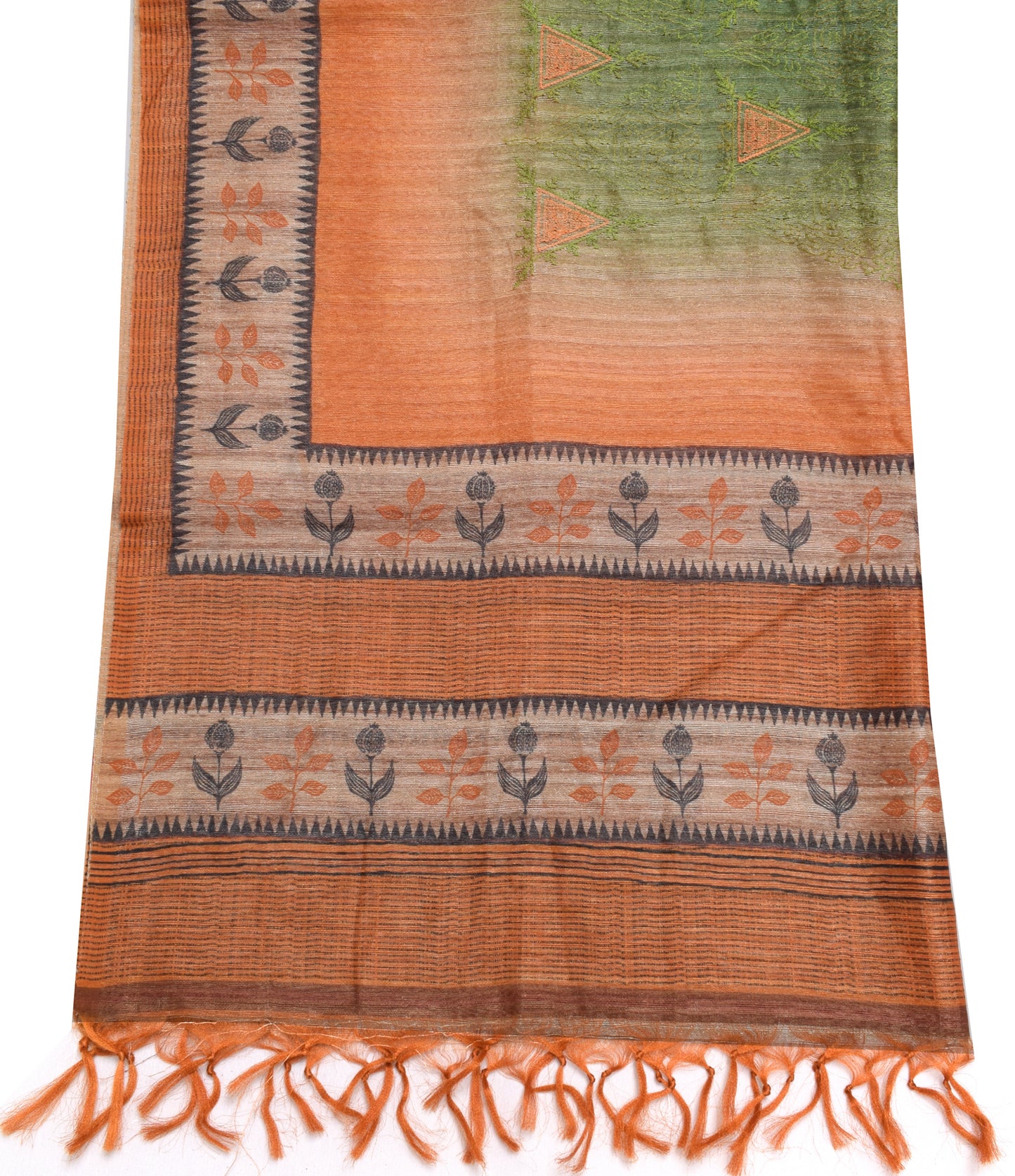 Sushila Vintage Green Dupatta Blend Silk Embroidered Long Stole hijab Wrap