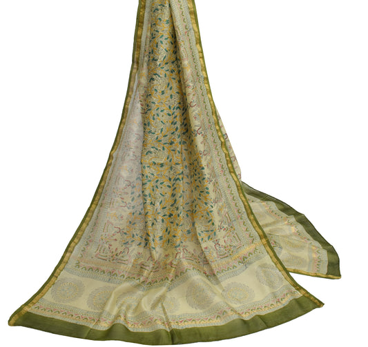 Sushila Vintage Green Dupatta Blend Silk Madhubani Printed Long Stole Veil Wrap