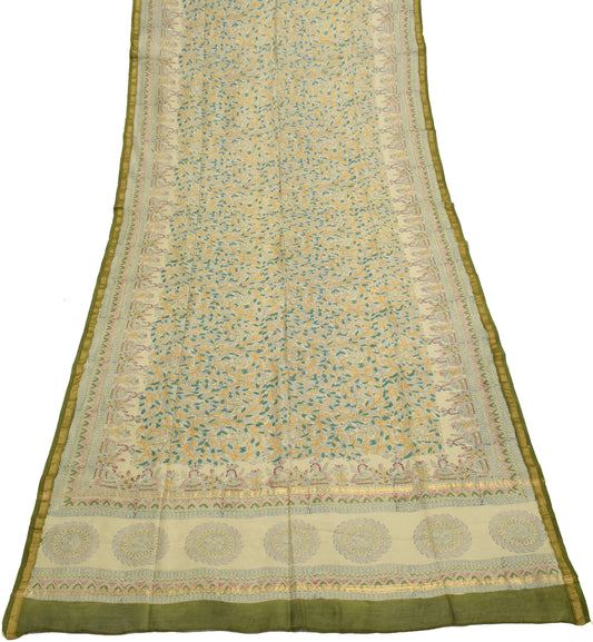 Sushila Vintage Green Dupatta Blend Silk Madhubani Printed Long Stole Veil Wrap